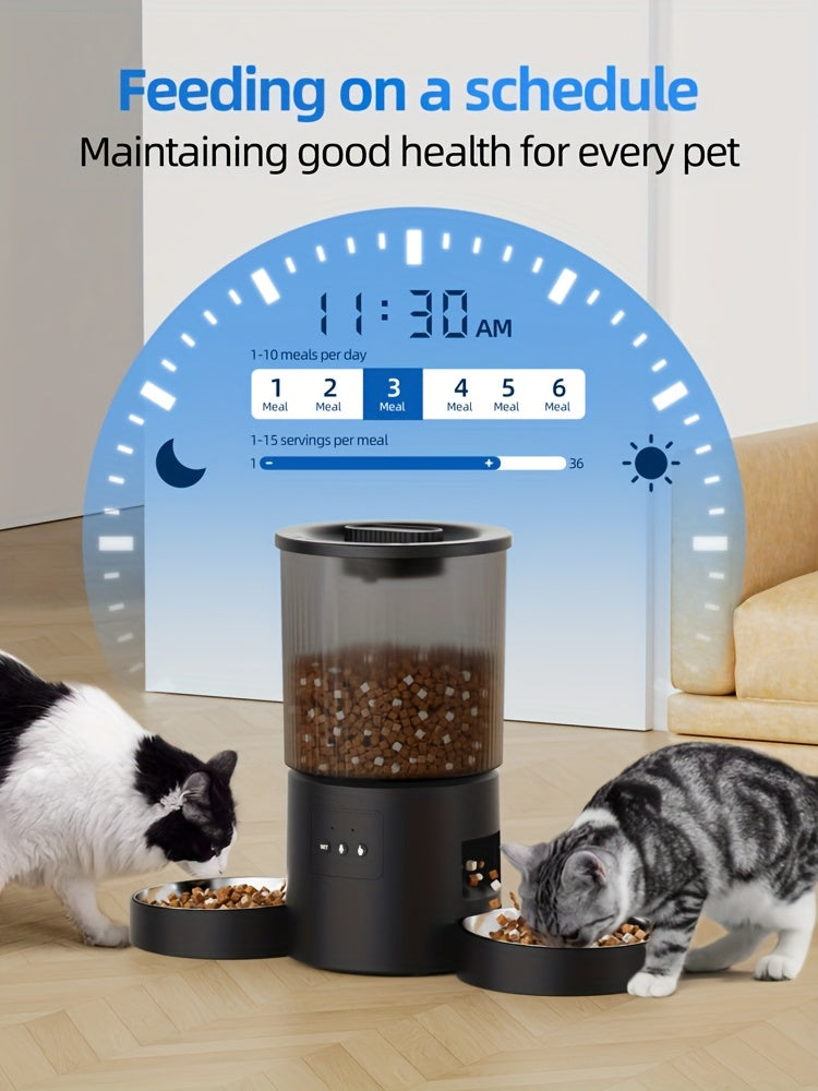 Automatic Cat Feeder for Two Cats, 4.5L WiFi App-Controlled Dry Food Dispenser with Double Bowls and Timed Feeding for Multi-Pet Homes