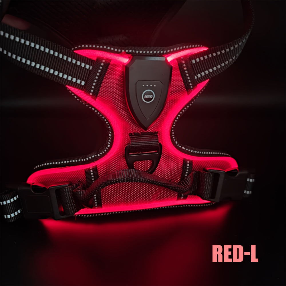 Light Up Dog Harness, Rechargeable LED Night Walking Vest with 3 Lighting Modes, Reflective Strips, Padded Mesh and Adjustable Straps, M L XL