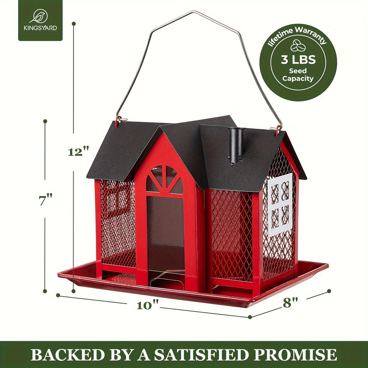 Outdoor Bird Feeder House with Triple Feeding Areas, Metal Mesh Wild Bird Seed Feeder for Finches, Cardinals and Chickadees, Five Color Options