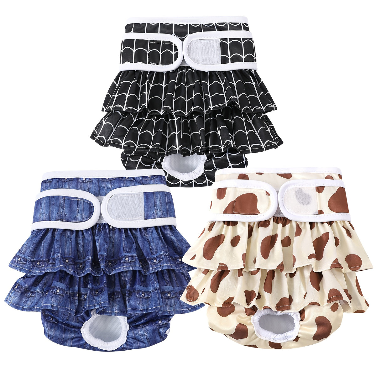 Female Dog Diaper Set 3 Pack, Washable Reusable Absorbent Sanitary Panties for Heat Cycles and Indoor Accidents, Two Pattern Sets in XS to L
