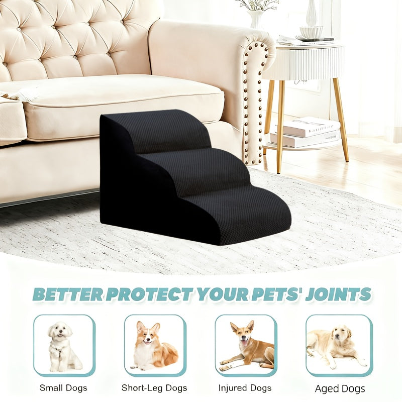 Extra Wide Foam Pet Steps for Small Dogs and Cats, Non-Slip Base Dog Stairs for Bed, Couch and Sofa Access in 2, 3 or 4-Step Styles