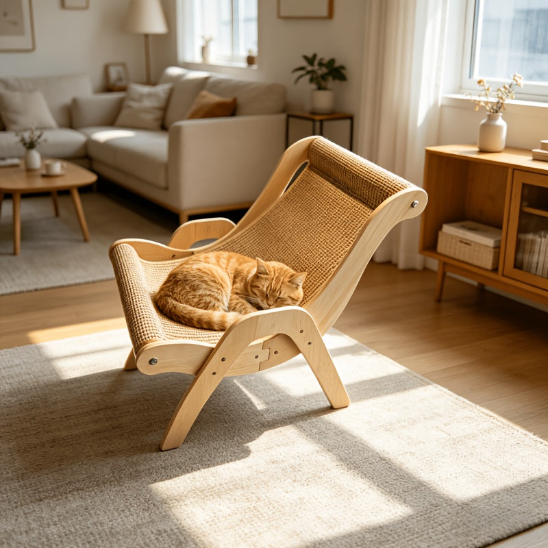 Cat Scratcher Sofa Lounger, Integrated Cat Scratching Board and Lounge Chair for Indoor Scratching, Stretching and Rest, Large or Small