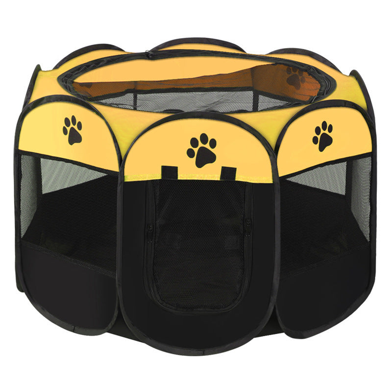 Mesh Pet Playpen for Cats and Puppies, Small 29 x 29 x 17 Inch Octagonal Enclosure with Paw Print Panels and Mesh Door, Seven Color Options
