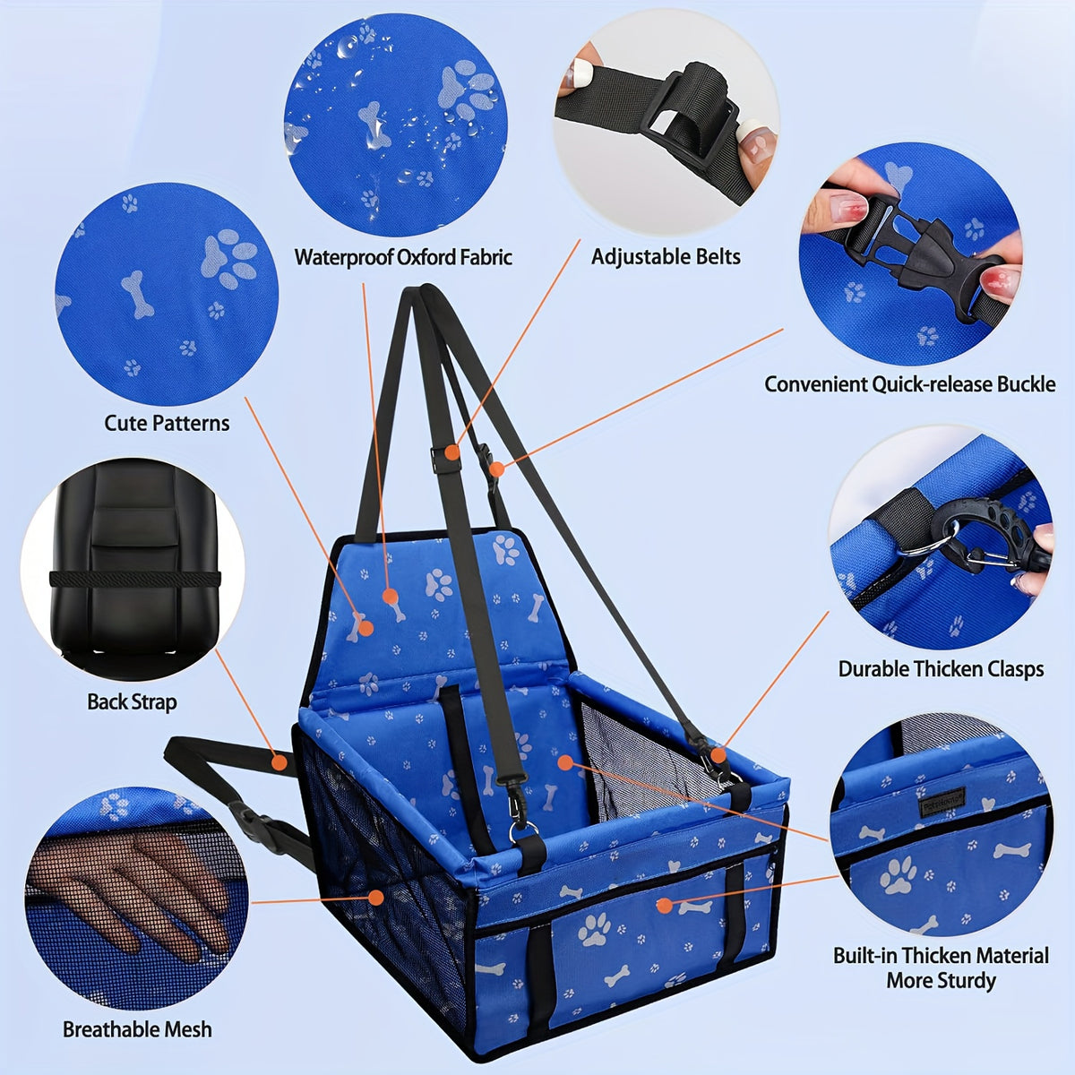 Mesh Dog Car Seat for Small Dogs and Cats up to 22 lbs, Foldable Pet Travel Bed with Adjustable Shoulder Strap, Non-Slip Base and Washable Cover