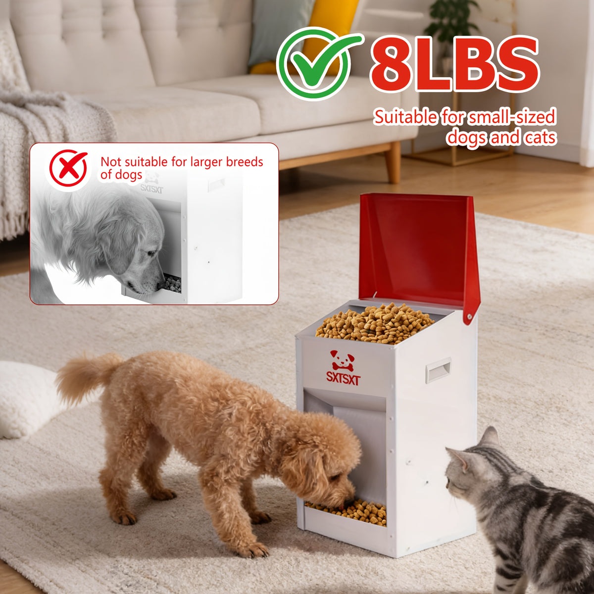 Outdoor Gravity Dog Feeder with Lift-Up Lid, No-Assembly Dry Food Dispenser in Small Puppy and Cat or Medium Dog Capacity Options