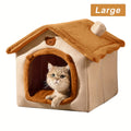 Cat House Bed with Cabin-Style Roof, Detachable Washable Oxford Fabric Pet Hideaway in Three Sizes for Indoor Cats and Small Dogs