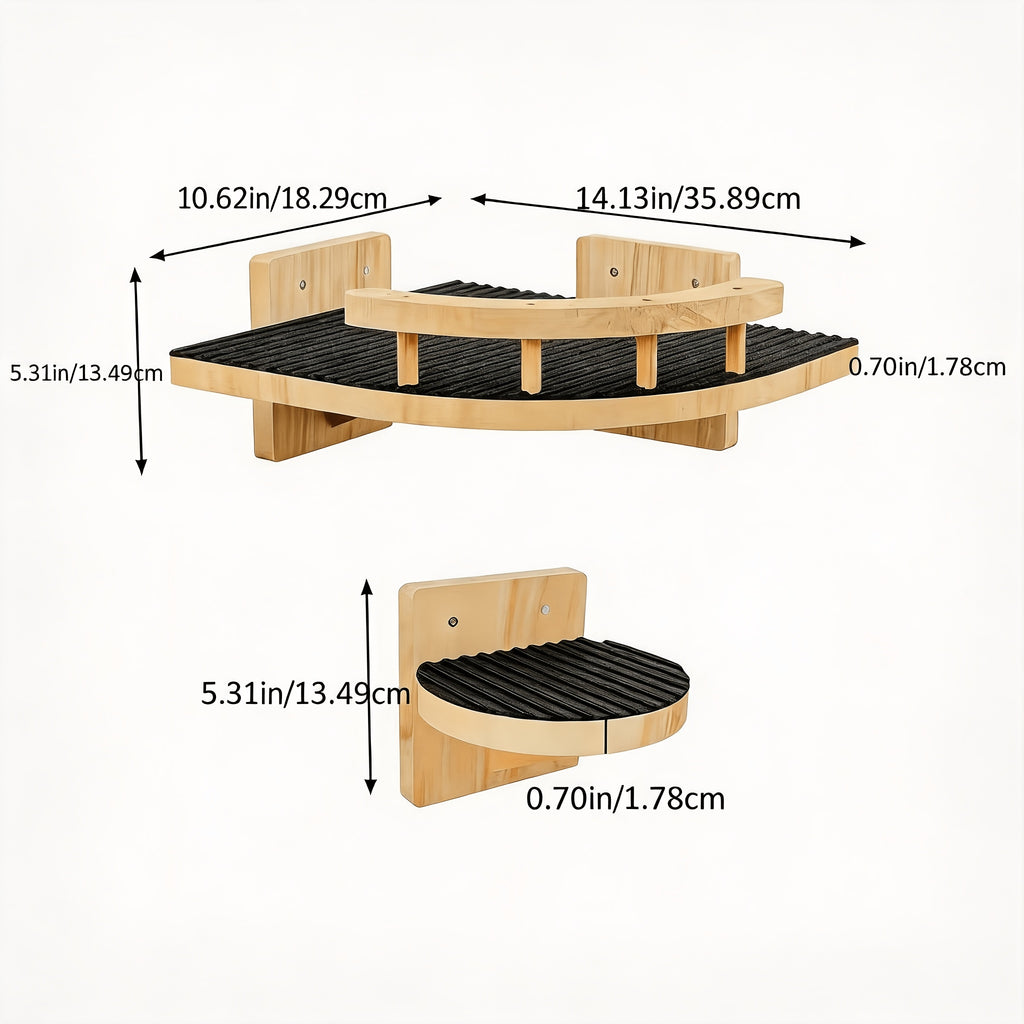 Pine Wood Cat Wall Shelves with Hammock or 4-Piece Set Options, Wall-Mounted Climbing and Resting Furniture for Indoor Cat Spaces