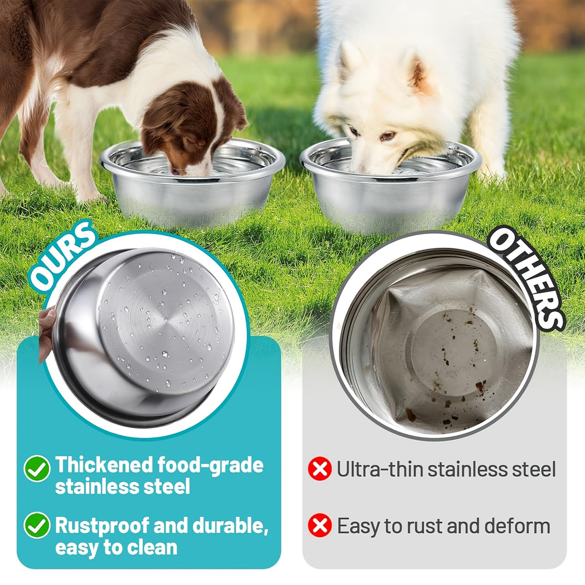 Stainless Steel Dog Bowls 2-Pack, Dishwasher Safe Food and Water Dishes for Large and Extra Large Breeds, Indoor and Outdoor Feeding