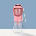 Dog Water Bottle with Food Container, 20 oz Portable 2-in-1 Plastic Pet Travel Dispenser in Pink for Outdoor Walks, Hiking and Road Trips