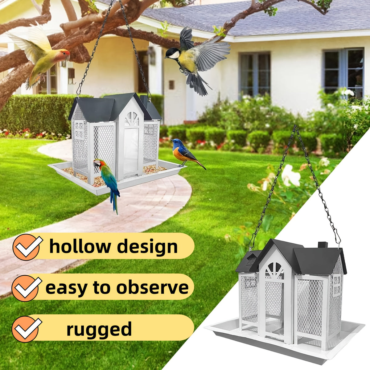 Metal Mesh Bird Feeder for Outdoors, Hanging Wild Bird Feeding Station for Backyard and Garden Birdwatching, Four Color Options for Bird Lover Gifts