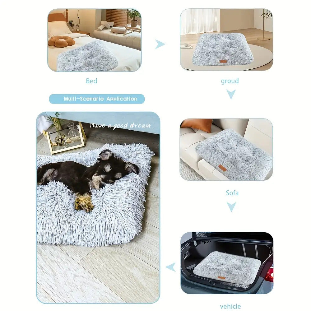 Plush Pet Bed Mat for Dogs and Cats, Light Grey Sleeping Pad in Small 11.8 x 17.7 or XL 23.6 x 35.4 Inch Sizes for Everyday Rest