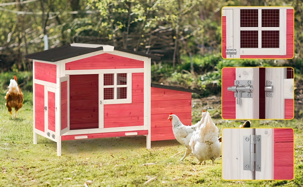 Chicken Coop Outdoor Wooden Hen House with Nesting Box, Ramp, Removable Tray and Lockable Doors, Elevated Fir Wood Poultry Hutch with Sloped Asphalt Roof, 42 x 25 x 28 Inches
