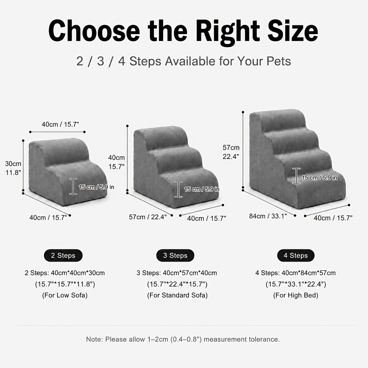 Dog Stairs for Bed with Dutch Velvet, Non-Slip Pet Steps for Small and Senior Dogs, 2/3/4-Step Options for Sofa and Couch, Gray or Pink