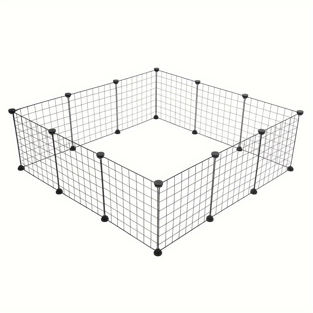 Small Animal Playpen with 12 Modular Wire Panels, Black Indoor Exercise Fence with ABS Connectors and Mallet for Supervised Pet Exploration