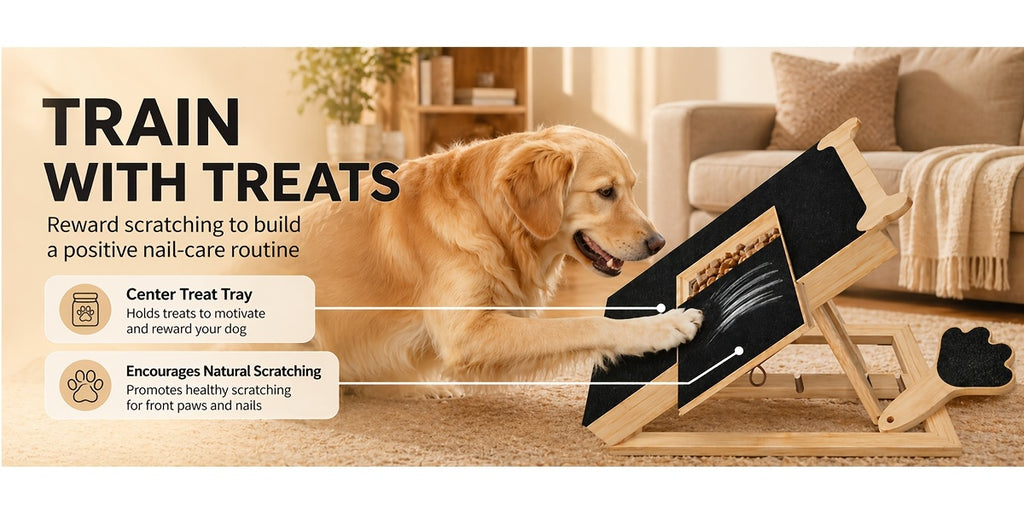 Dog Nail Scratch Board with Treat Box and Mini Handheld File, 2-in-1 Paw Filing Pad for Small, Medium and Large Dogs, At-Home Grooming Set