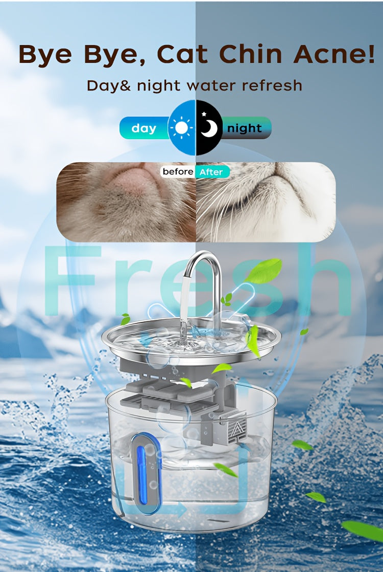 Filtered Cat Water Fountain 74.39oz, Stainless Steel Automatic Pet Drinking Dispenser with Quiet Pump for Cats and Dogs, Three Style Options