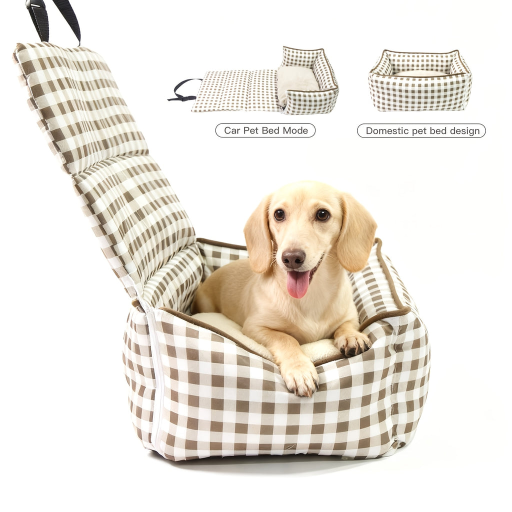 Portable Dog Car Seat with Carry Straps, Cushioned Pet Travel Bed for Dogs and Cats with Attachment Hook and Buckle, Seven Color and Style Options