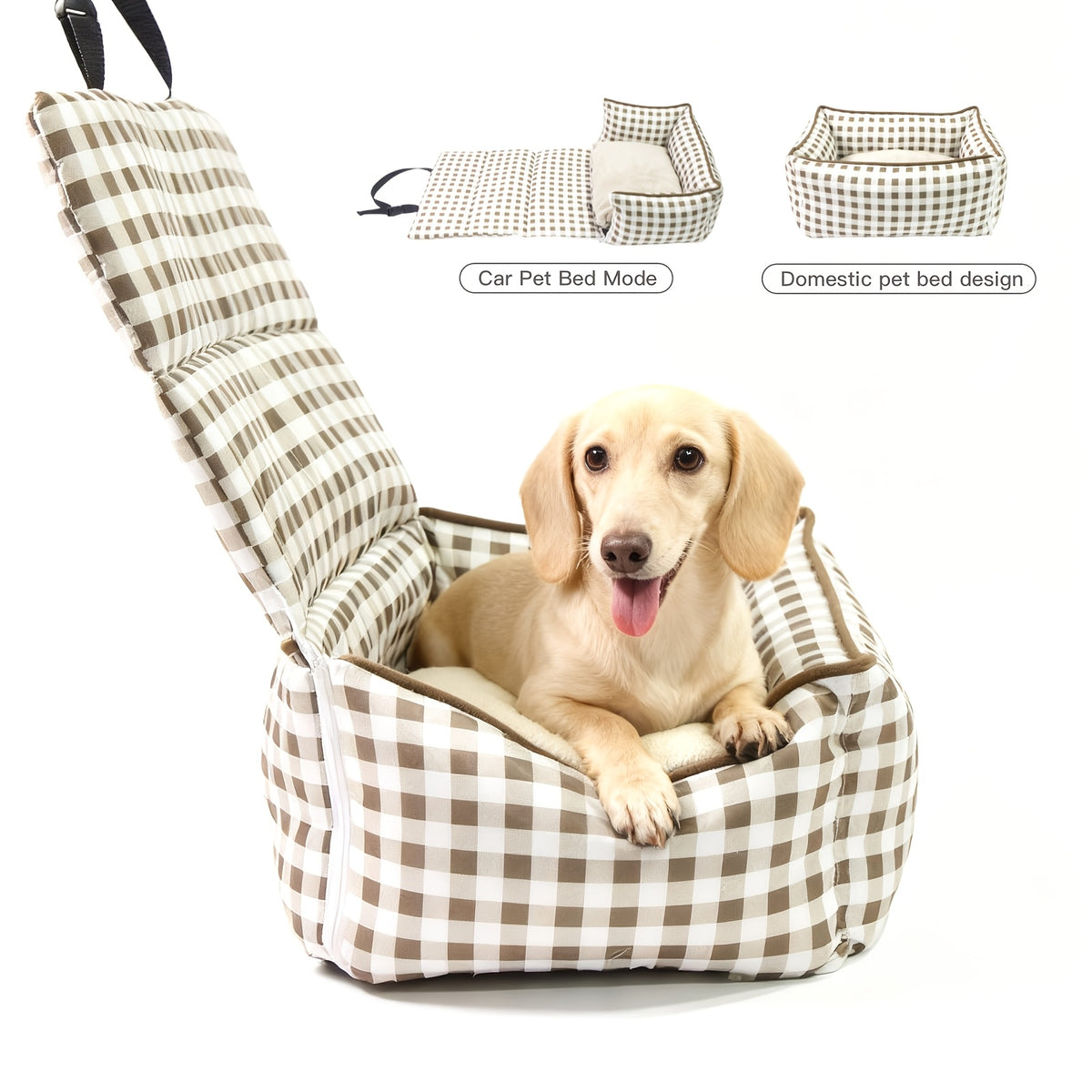 Portable Dog Car Seat with Carry Straps, Cushioned Pet Travel Bed for Dogs and Cats with Attachment Hook and Buckle, Seven Color and Style Options