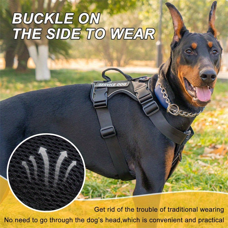 Dog Harness Patch Kit with 5 Patches, Reflective Adjustable Oxford Walking Vest with Mesh Lining, Padded Handle and Three Leash Rings, XS to XL