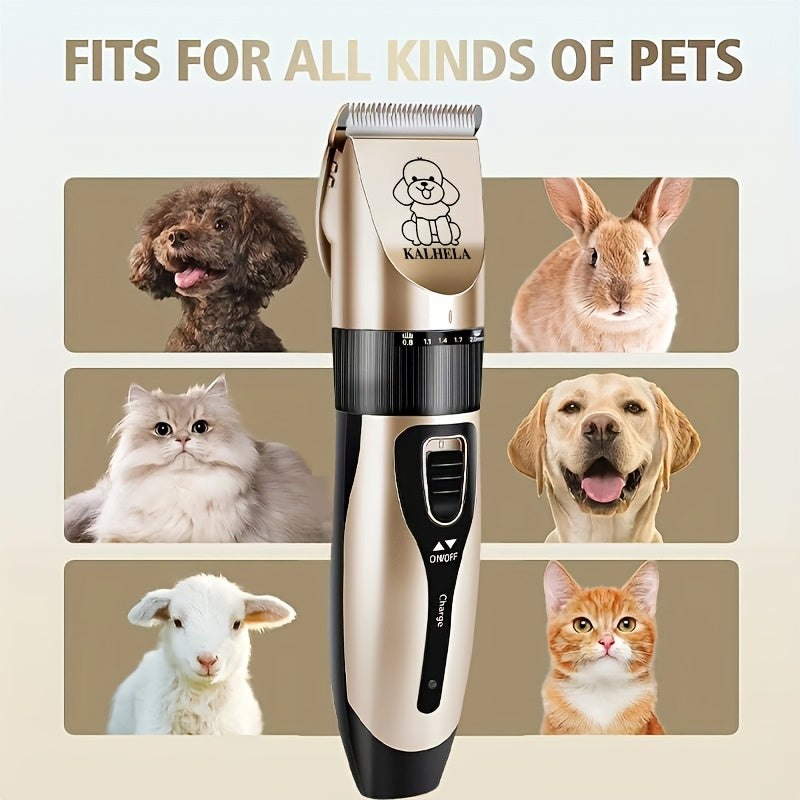 Electric Pet Clippers for Dogs and Cats, Rechargeable Low-Noise Hair Trimmer for At-Home Grooming with Three Gold Grooming Set Options