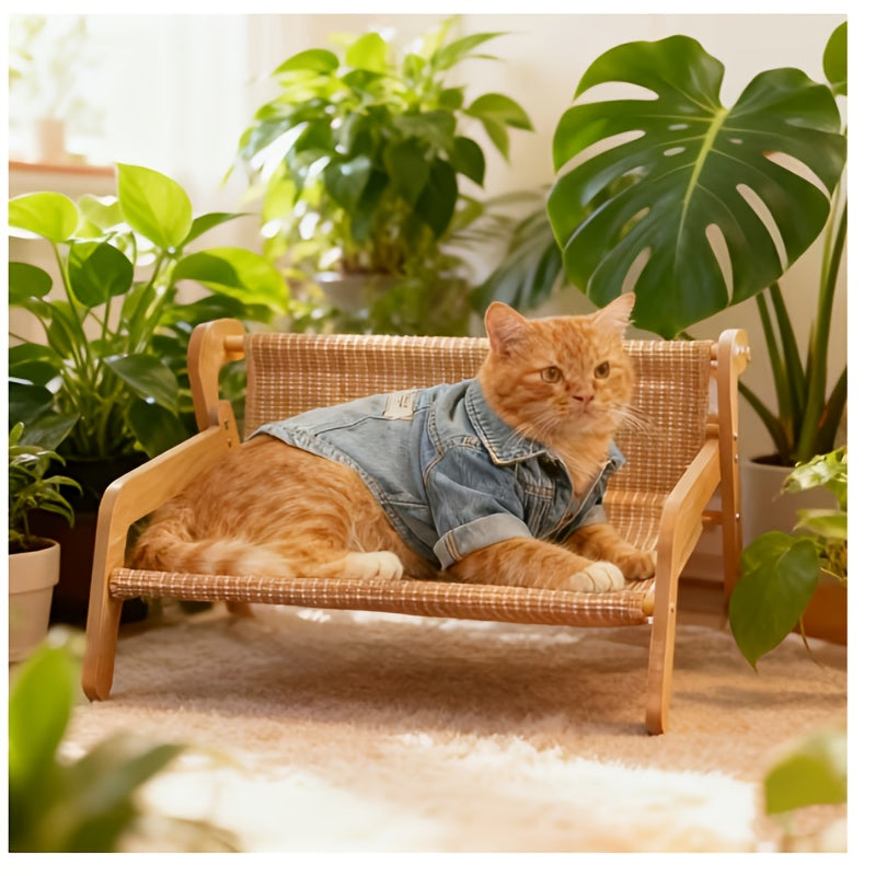 Cat Hammock and Scratching Post Combo with Solid Wood Frame and Built-In Resting Nest, 2-in-1 Indoor Cat Bed in Large 21.06 x 18.11 x 11.1 Inch Size