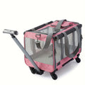 Rolling Pet Carrier Backpack with Telescoping Handle, Ventilated Oxford Cloth Travel Trolley with Zipper Closure and 360° Swivel Wheels