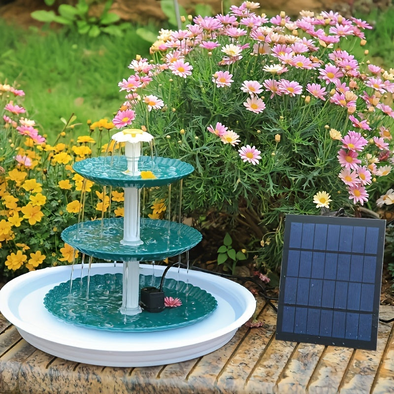 Solar Fountain Bird Bath in Light Blue, Three-Layer Flowing Water Feature for Outdoor Garden, Patio and Courtyard Decor with 3.5W Solar Power