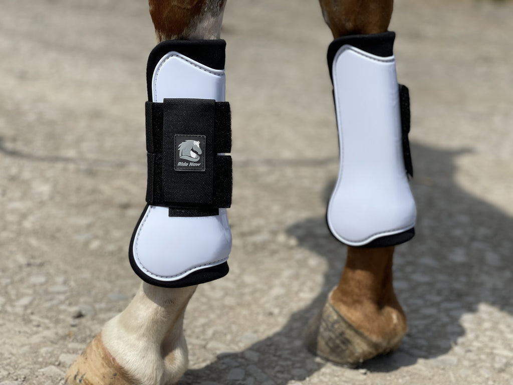 Horse Tendon Boots Set of 4, Open Front and Fetlock Leg Guards in PU and Neoprene for Riding, Jumping and Training, FULL and COB Size Options