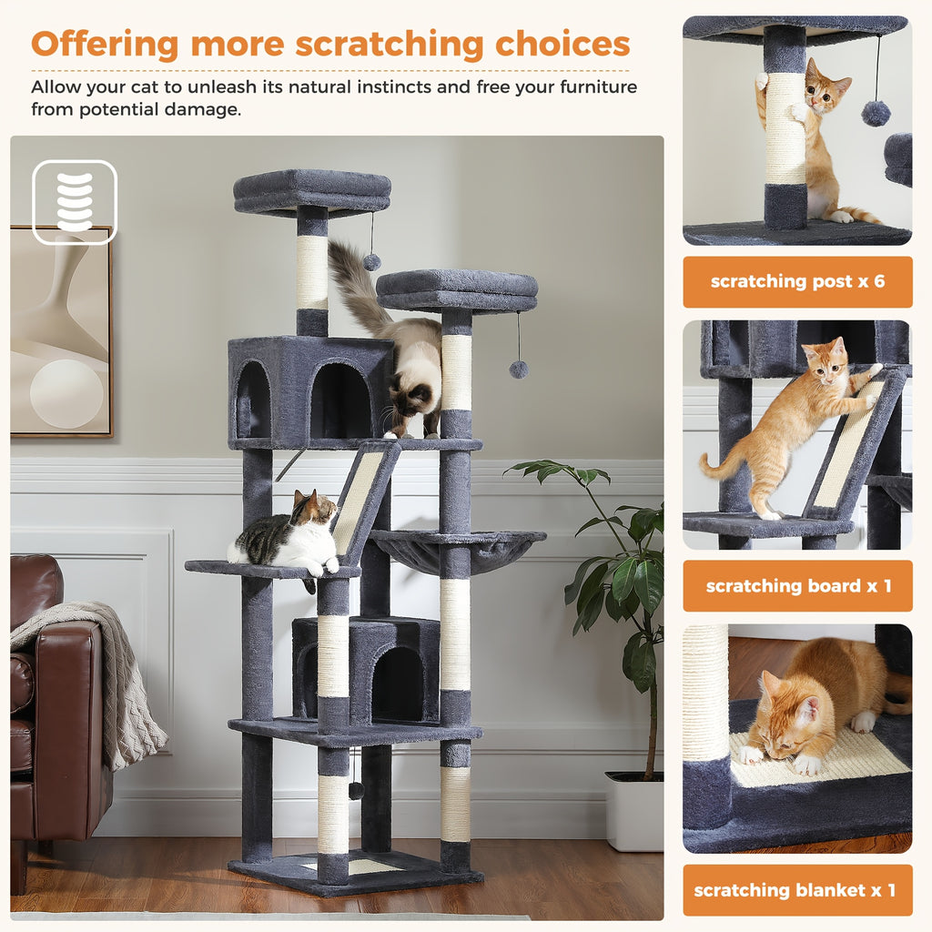 Metal Frame Cat Tree, 70.9 or 45.7 Inch Multi-Level Indoor Cat Tower with Plush Perch, Hammock, Condo Hideaway and Sisal Scratching Posts, Six Colors
