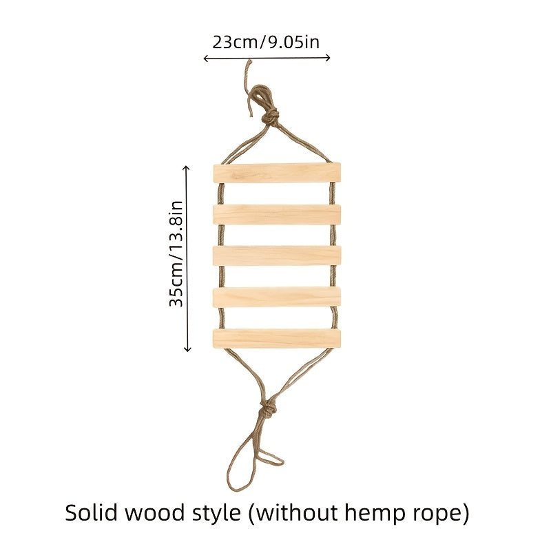Cat Rope Ladder Bridge for Indoor Climbing, Wooden Rung Pet Walkway with Rope-Wrapped or Bare Wood Styles, 13.78 to 39.37 Inch Options