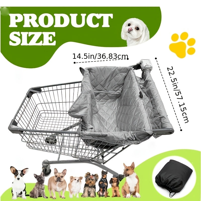 Dog Shopping Cart Cover, Quilted Pet Grocery Cart Liner in Black with Portable Bag Design for Supervised Outings at Pet-Friendly Stores