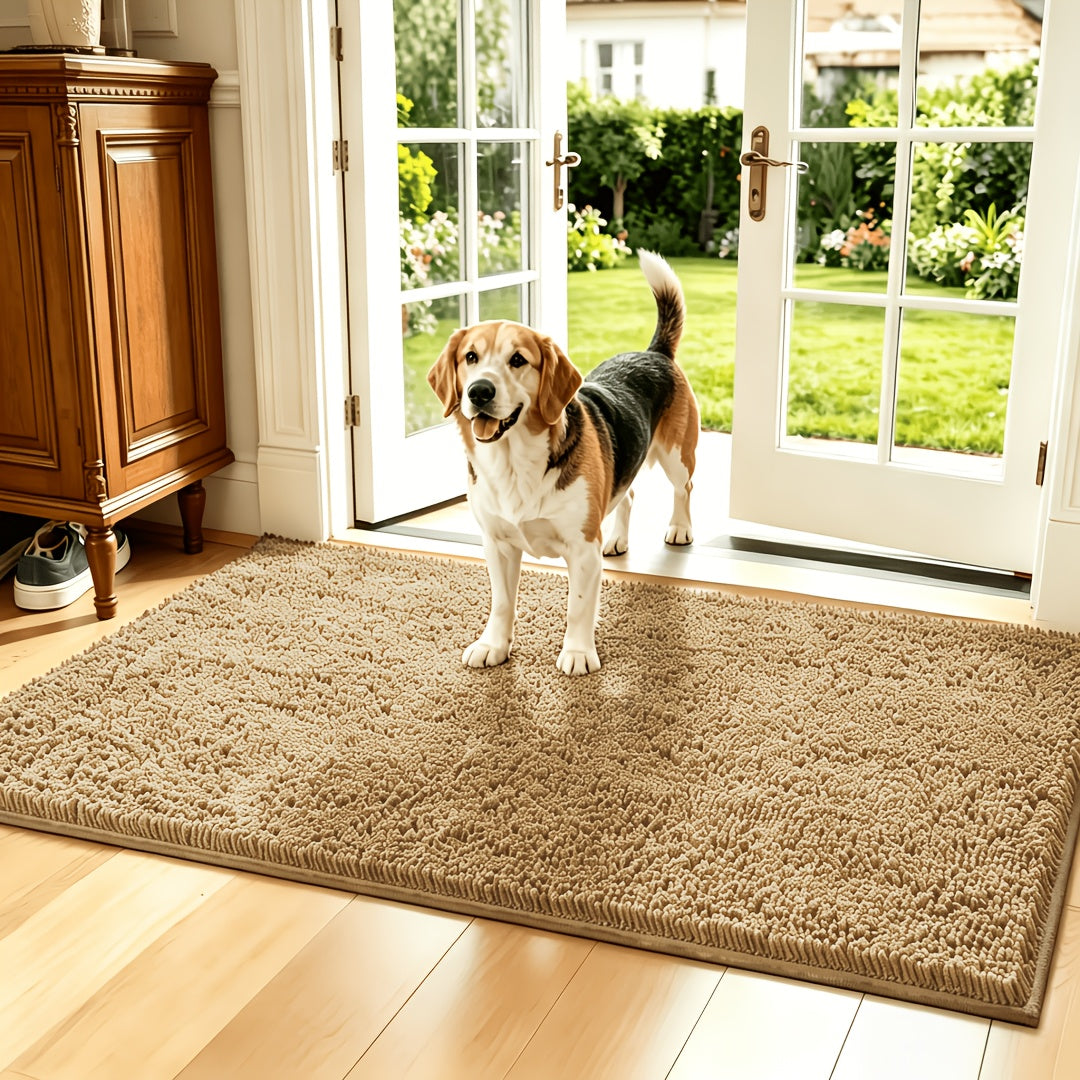 Absorbent Dog Door Mat for Muddy Paws, Machine Washable Pet Entryway Rug with Rubber Backing, Three Sizes and 12 Colors for Cat and Dog Homes