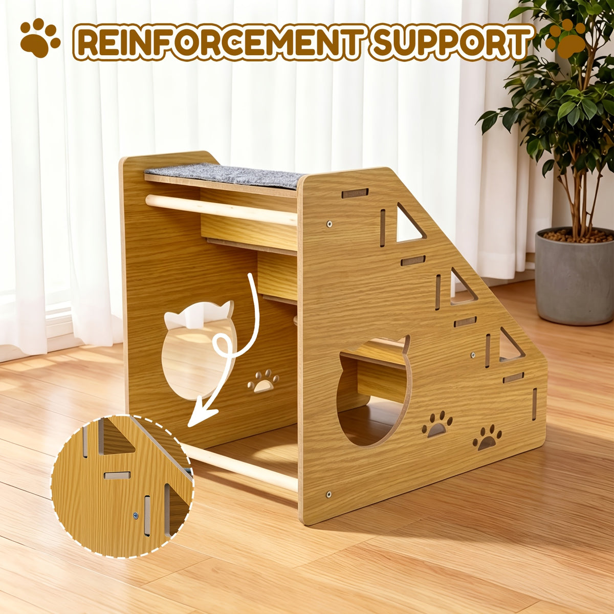4-Step Dog Stairs for Small Dogs and Cats, Khaki Pet Steps with Non-Slip Treads and Paw Cutout Side Panels for Bed and Couch Access