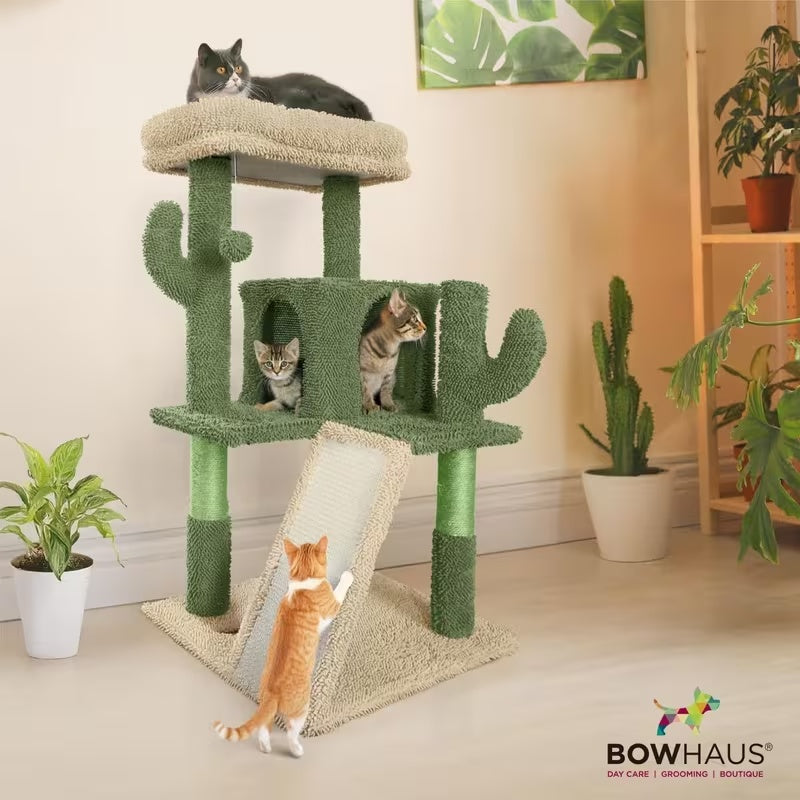 Cactus Cat Tower with Widened Perch and Scratching Posts, Multi-Level Indoor Cat Furniture in 37, 40, 58 or 70 Inch Size Options for Play and Rest