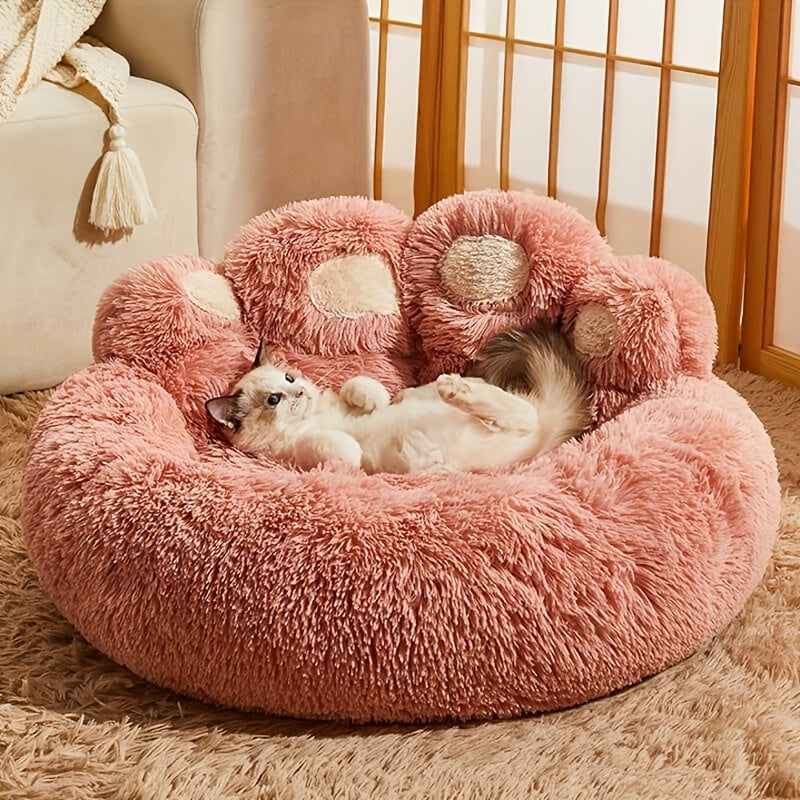 Long Plush Pet Bed with Bear Paw Shape, PP Cotton Filled Dog and Cat Sleeping Cushion with Anti-Slip Bottom, Single Bed and 2PCS Options