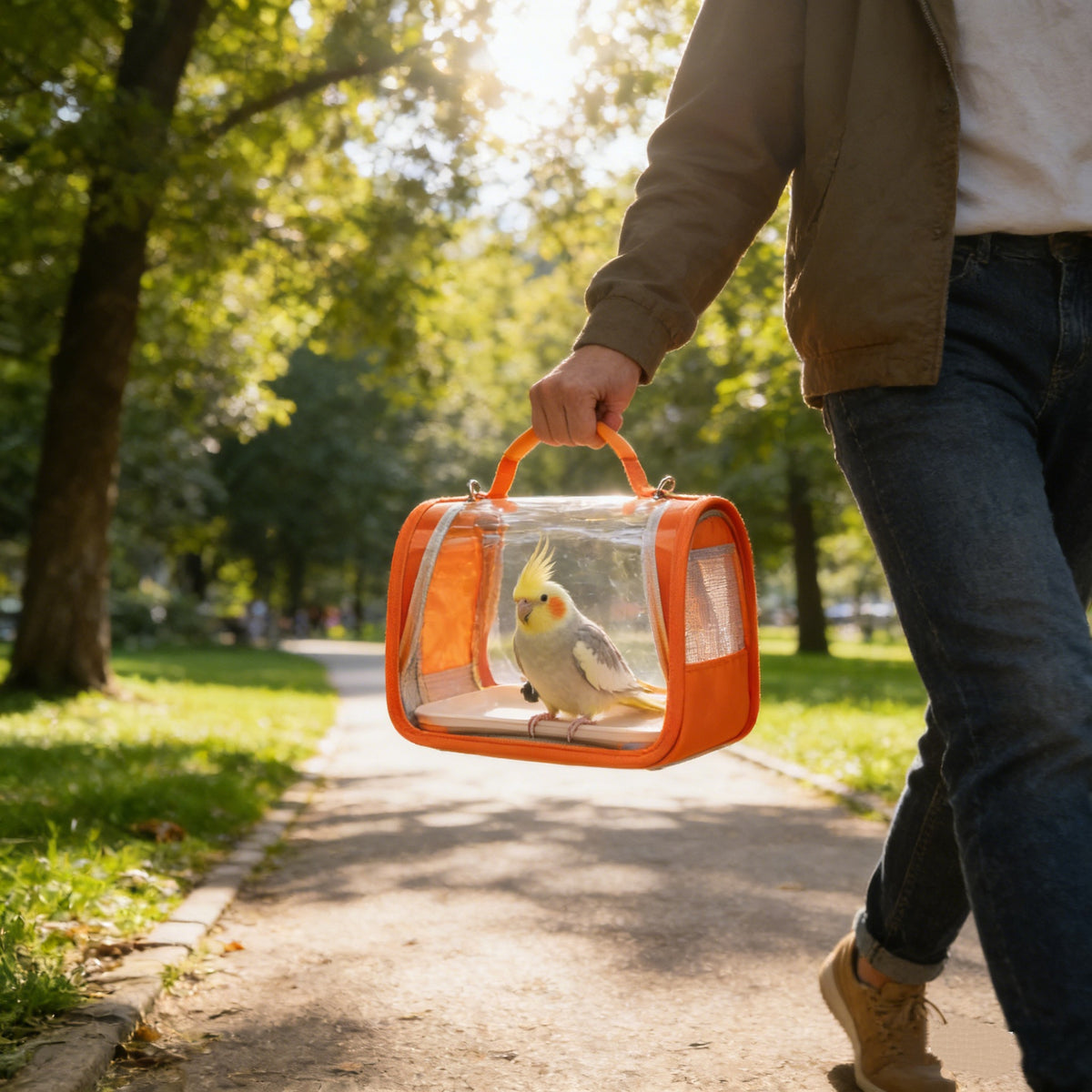 Small Bird Carrier with Perch, Portable Parrot Travel Bag with Clear Viewing Panels, Mesh Ventilation and Carry Handle for Vet Visits