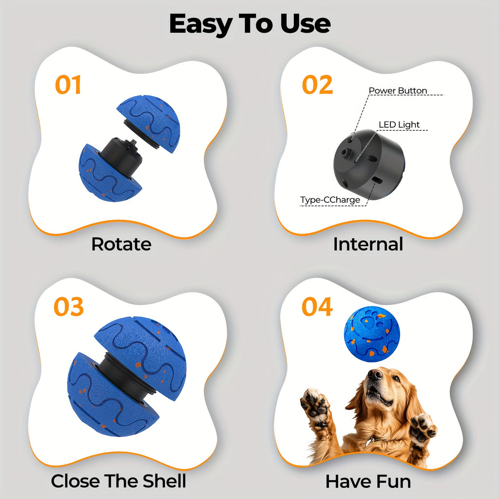 Rechargeable Bouncing Dog Ball with 3 Interactive Modes and Obstacle Avoidance, Orange Soft-Surface Moving Chase Toy for Medium and Large Dogs