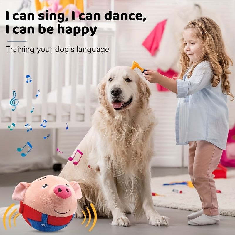 Interactive Plush Pig Ball Toy with Automatic Rolling and Sound, USB Rechargeable Moving Pet Toy for Supervised Dog and Cat Play