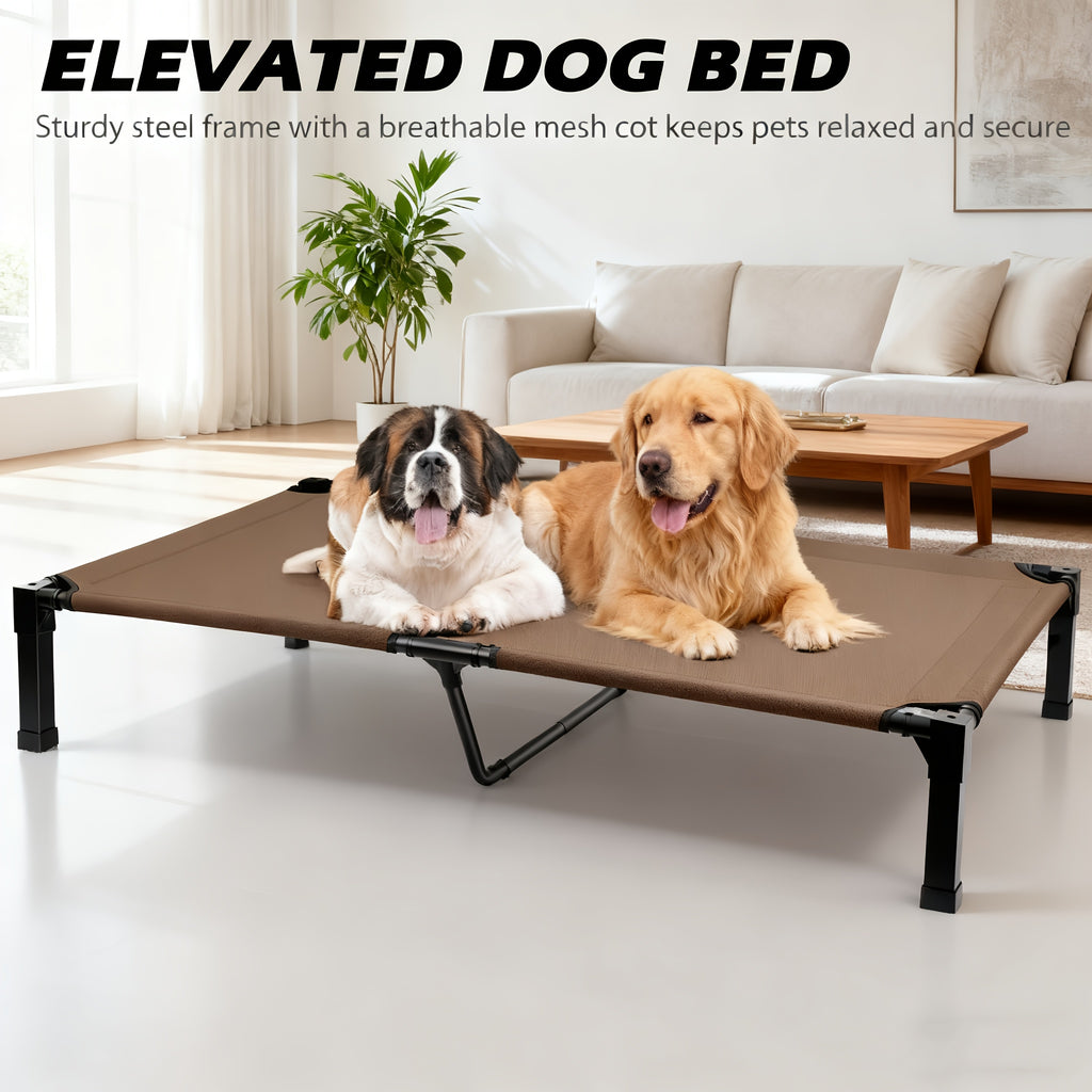 Elevated Dog Bed with Washable Mesh and Metal Frame, Raised Cooling Dog Cot with Non-Slip Feet, 35-60 Inch Options for Indoor and Outdoor Rest