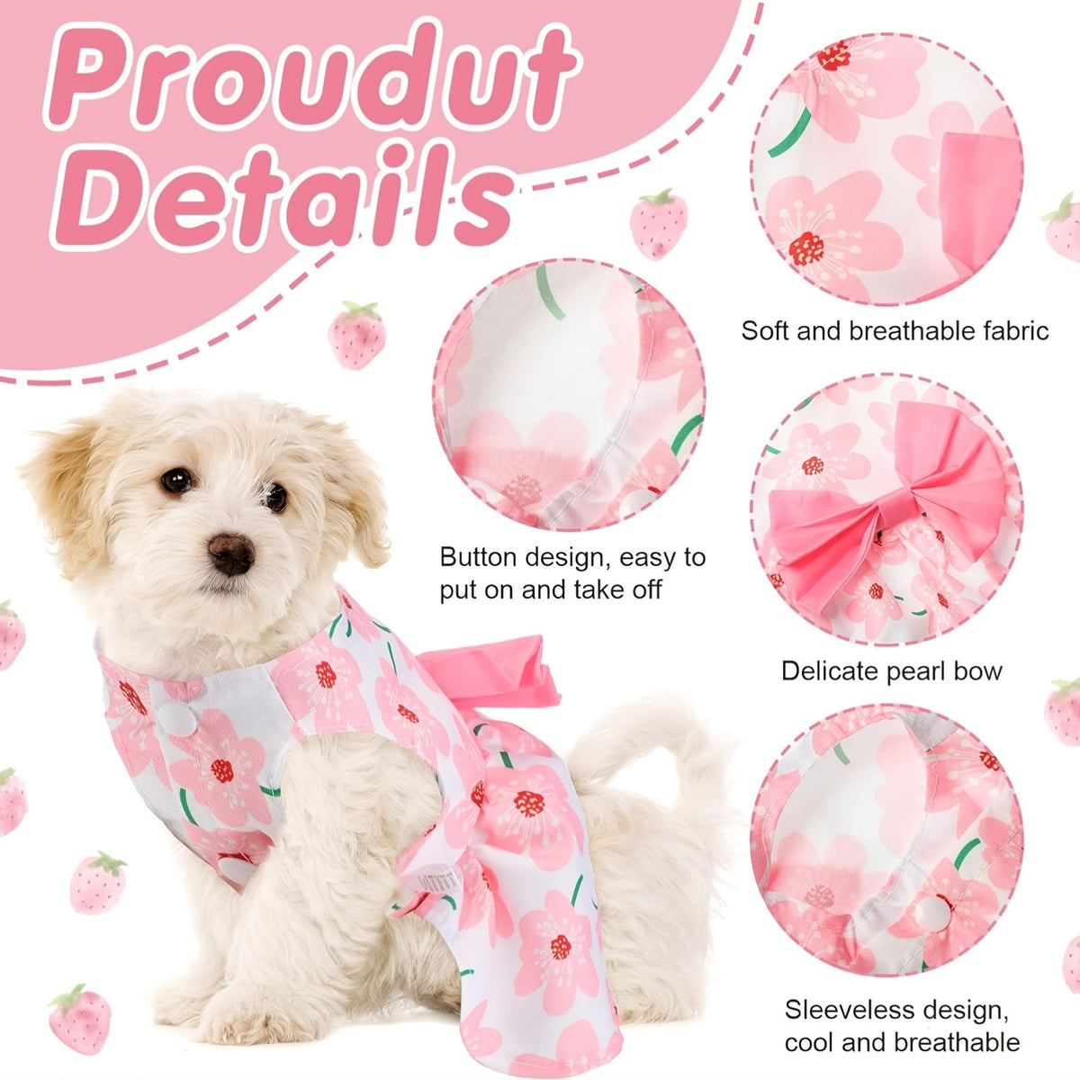 Floral Dog Dresses 5 Pack, Bow Princess Pet Clothes for Small Dogs, Puppies and Cats, Summer Dress-Up Outfits for Photos and Parties, XS–XXL