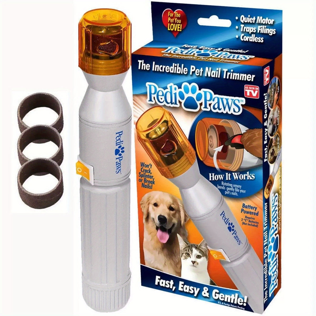 Pet Nail Grinder with Amber Protective Guard, Grey Electric Dog and Cat Nail File for At-Home Claw Smoothing and Grooming, Battery Not Included