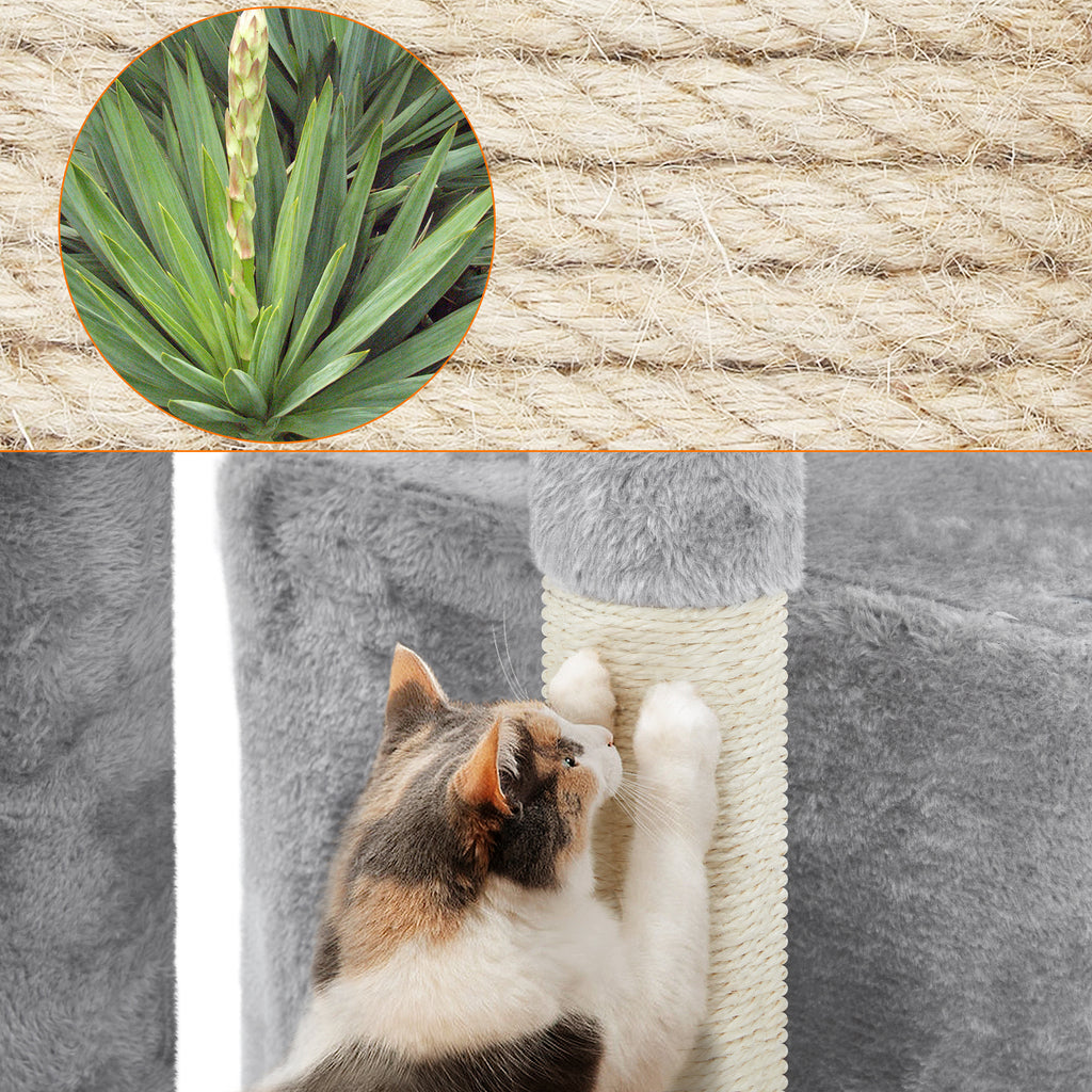 Cat Tree 34.5 Inch with Condo and Basket, Plush Indoor Cat Tower with Nest, Platform, Three Sisal Scratching Posts and Scratching Board in Five Colors