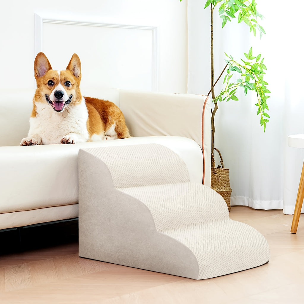 Memory Foam Dog Steps with Washable Cover, 2-Step Pet Stairs with Non-Slip Bottom and Textured Surface for Sofa and Bed Access, Brown or Camel