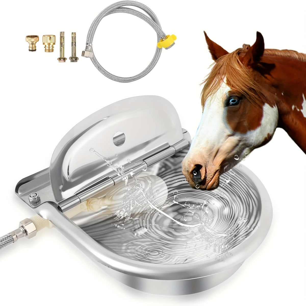 Automatic Livestock Water Bowl 3L, 304 Stainless Steel Drinking Waterer Kit with Pipe, Valve and Quick Connector for Cattle, Horses, Goats and Pigs