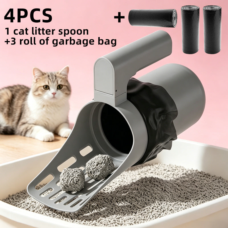 Large Capacity Cat Litter Scoop Set with 3 Garbage Bags, Durable Plastic Scooper with Ergonomic Handle and Easy-Clean Design for Daily Litter Box Care