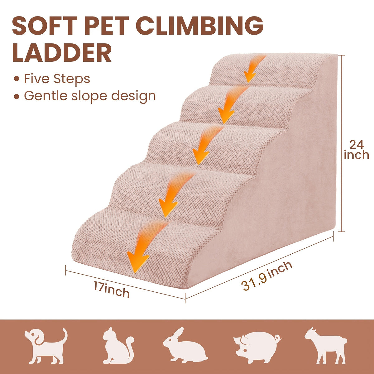 5-Step Dog Stairs with Washable Slipcover, High-Density Foam Pet Steps with Non-Slip Base for Small Dogs and Cats, Bed and Couch Access in Six Colors