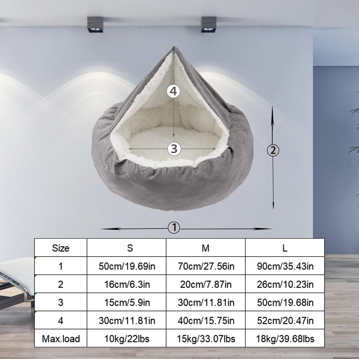 Donut Cave Dog Bed with Hooded Blanket, Fluffy Round Pet Nest with Raised Edges and Non-Slip Bottom for Indoor Dogs and Cats, Beige or Grey