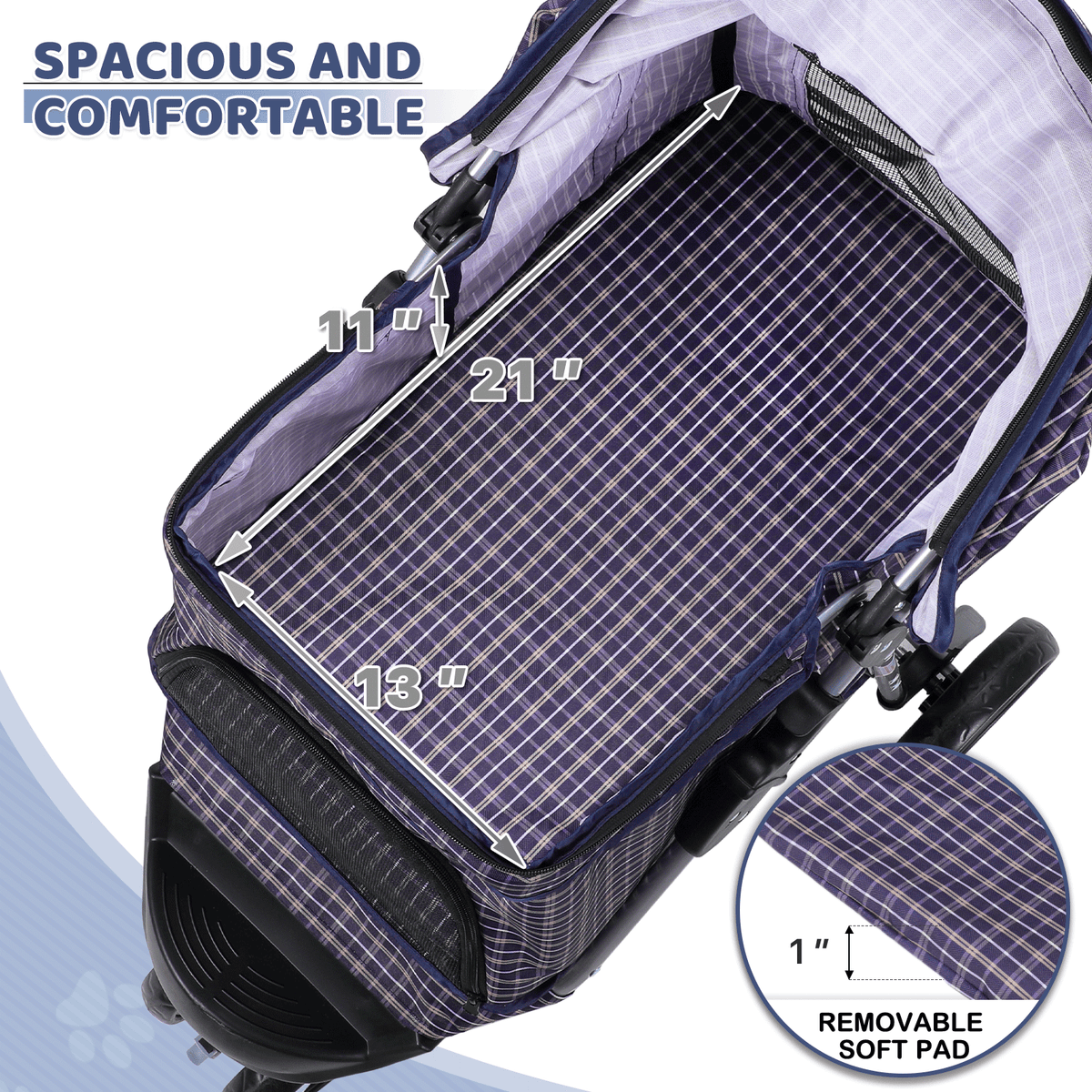 Pet Stroller with Storage Basket and Cup Holder, Magshion Three-Wheel Foldable Pushchair for Small and Medium Dogs and Cats, 14 Color and Pattern Options