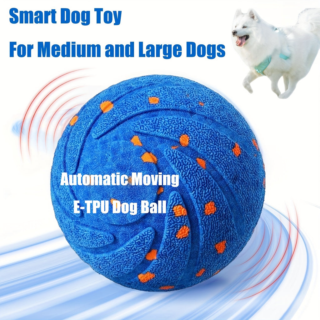 Automatic Moving Dog Ball, 3.2-Inch E-TPU Motion Activated Rolling and Bouncing Toy for Medium and Large Dogs, Blue or Orange Chase Play