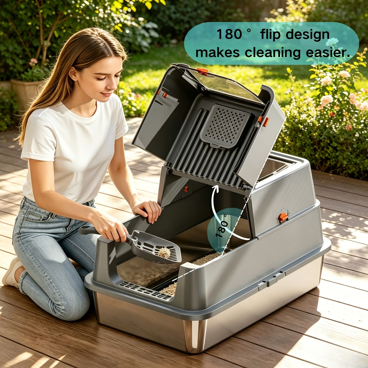 Flip-Top Stainless Steel Litter Box, XL High-Sided Metal Cat Tray with Enclosed and Upgraded Model Options for Indoor Cats and Multi-Cat Home Routines